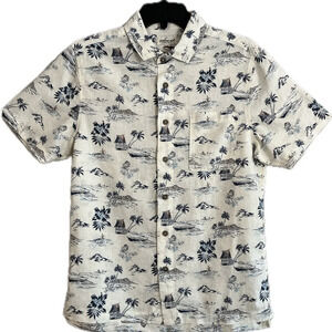 NWT Jeremiah Linen Blend Button Down Allover Surfer Palms Print Short Sleeve, S